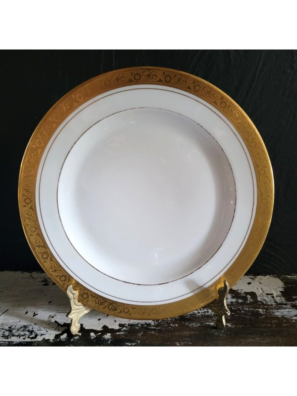 Vtg Hutschenreuther White China Salad Plate w/Encrusted Gold Edge 8" Bavaria